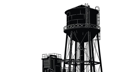 Industrial black water tower with metal structure © Jerin