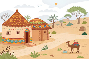 Obraz premium Kutch cultural landscape, clean vector illustration