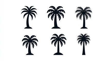 Naklejka premium A set of black palm tree silhouettes on a white background for design and decoration