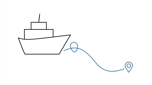 A simple line drawing of a boat being guided to a destination on a map