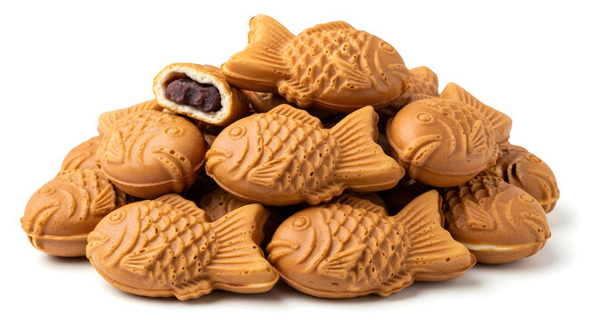 Korean fish shaped waffle cake with red bean paste fillings or bungeoppang against white background