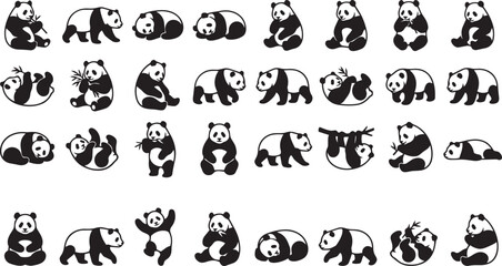 Cute panda vector collection featuring sitting, walking, sleeping, eating bamboo and playful poses isolated on white background © Shafikul