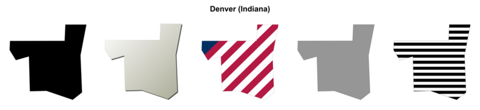 Denver (Indiana) blank outline map set
