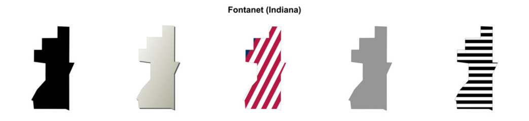Fototapeta premium Fontanet (Indiana) blank outline map set