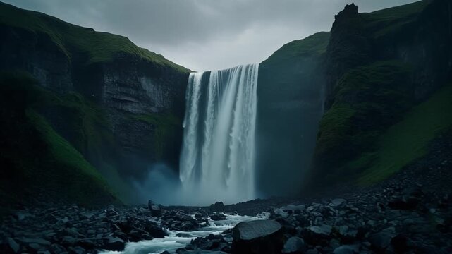 Majestic Gveleti big waterfall cascading down the mountain cliffs