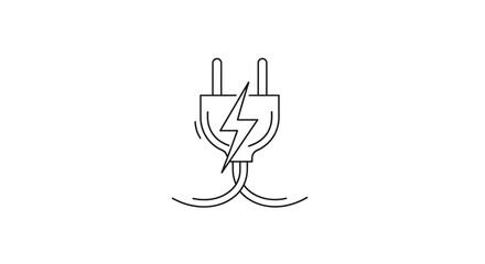 Fototapeta premium Minimalist line art icon of an electrical plug with a lightning bolt, symbolizing power, energy, and electric connection concept.