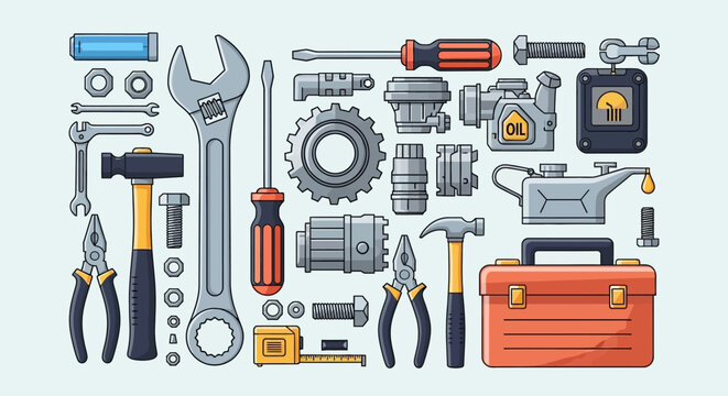 Complete Handyman Toolset and Hardware Illustration