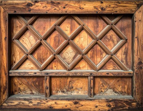 Textured wood panel with diamond lattice pattern, rustic and weathered