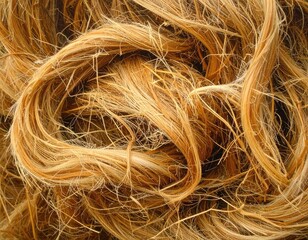 Fototapeta premium Close-up of tangled, light brown plant fibers, appearing dry and textured