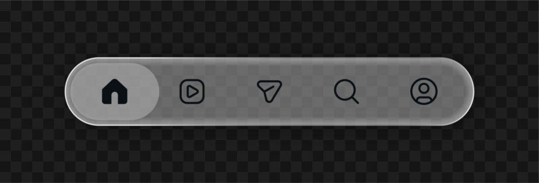 New navigation bar UI element with icons for home, explore, messages, reels, and profile, including light mode style, SVG vector design