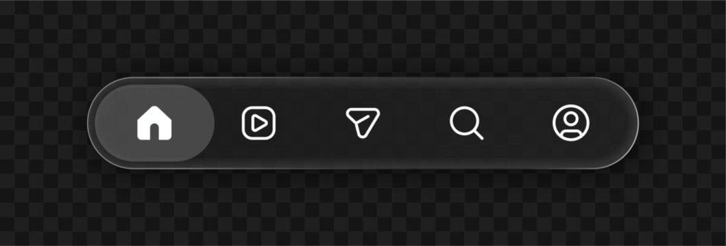 New navigation bar UI element with icons for home, explore, messages, reels, and profile, including dark mode style, SVG vector design