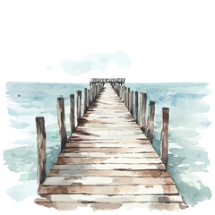 Fototapeta premium Watercolor vector illustration of Ocean Pier, isolated on white background.