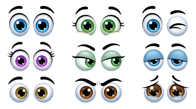 Cartoon comic eyes expressions collection set isolated on white background