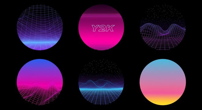 Retro digital landscape graphics with neon lights