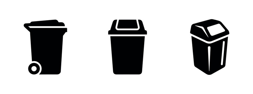Trash Can and Dustbin Icons Set. Waste Disposal and Recycling Bins.