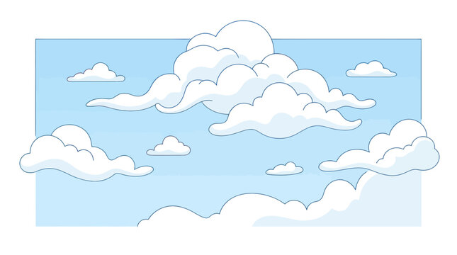 Fluffy White Cumulus Clouds Floating in a Clear Blue Sky - Illustration