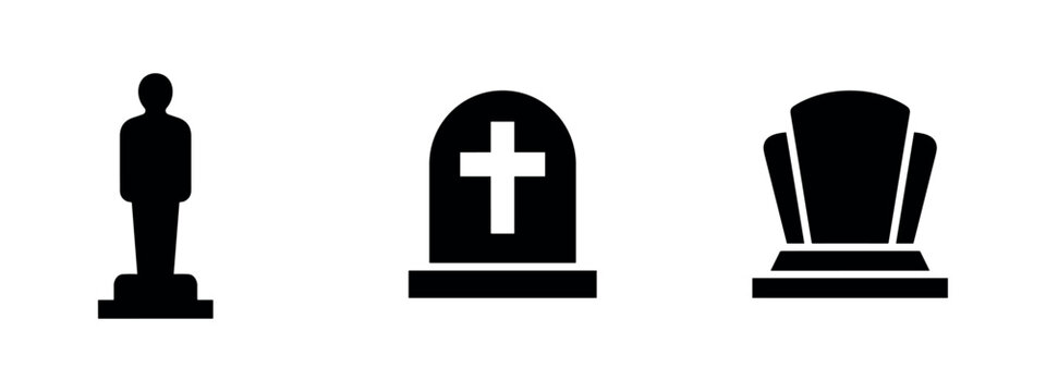 Set of Award Trophy and Tombstone Icons - Memorial and Achievement Symbols