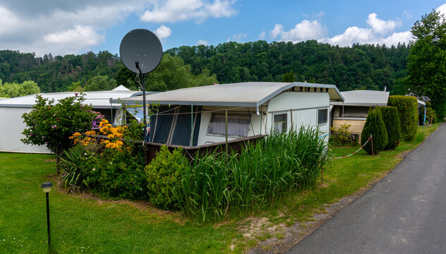 caravan in the countryside on the Nature Reserve in Saxony, Germany