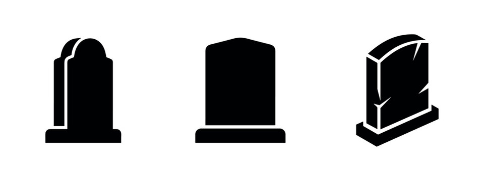 Gravestone and Memorial Icons Set - Simple Tombstone Symbols