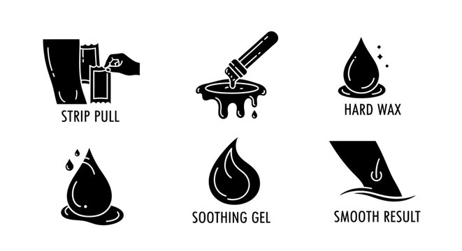 Hair Removal Icons: Strip Pull, Hard Wax, Soothing Gel, Smooth Result
