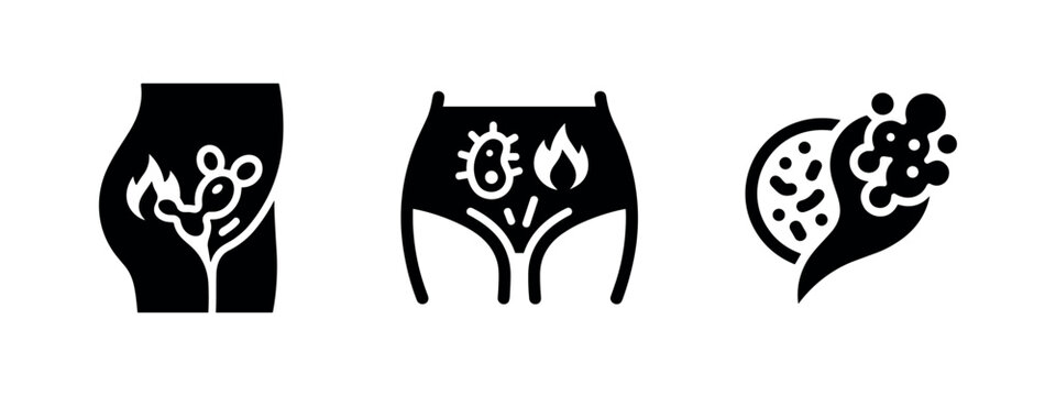 Female reproductive health icons set. Gynecological issues, infection, and inflammation vector illustration.