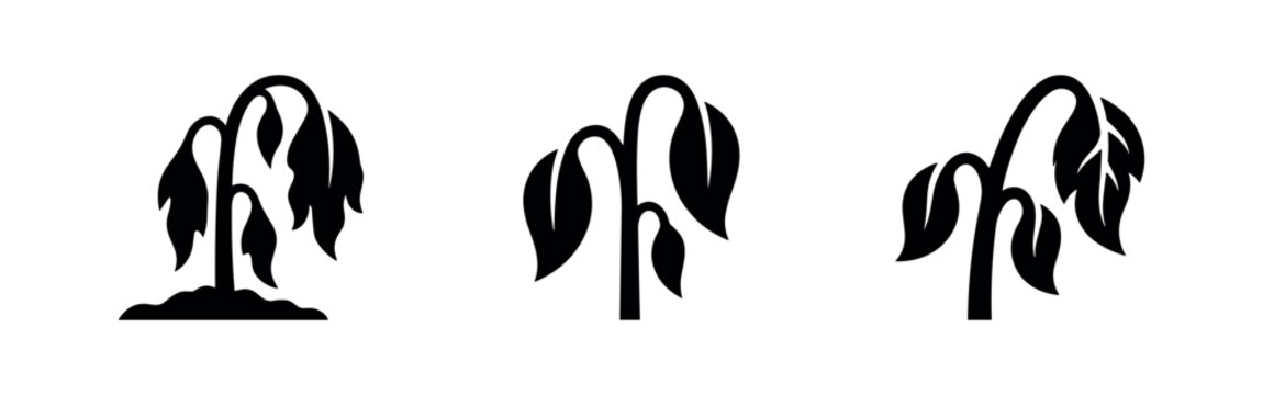 Wilting plant icons set. Dying plant, drought, or neglected plant vector illustration.