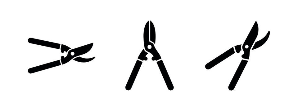 Pruning Shears Icons Set. Garden Clippers and Gardening Tool Symbols. Vector Illustration.