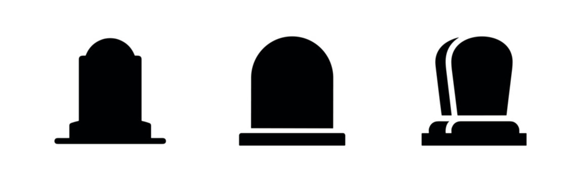 Gravestone and tombstone icons set. Memorial and funeral symbols, depicting different designs of cemetery markers.