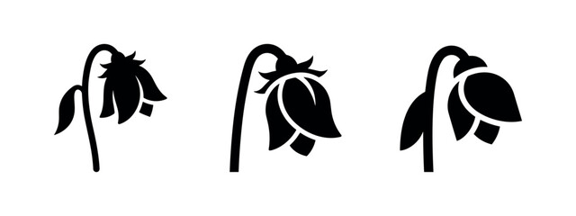 Obraz premium Wilting or Drooping Flower Icons Set. Sadness and Dying Plant Symbols. Withered Blossom Graphics.