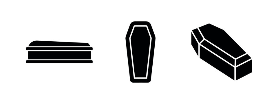 Coffin Vector Silhouette Icons. Funeral and Mourning Symbols. Burial Casket Graphics for Death and Remembrance.