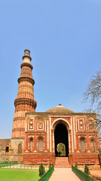 The Qutb Minar, also spelled Qutub Minar and Qutab Minar a minaret in  Mehrauli, South Delhi, India