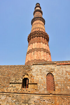 The Qutb Minar, also spelled Qutub Minar and Qutab Minar a minaret in  Mehrauli, South Delhi, India