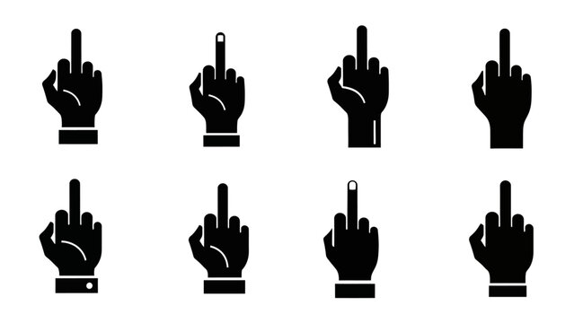 Middle Finger Gesture Icons Set - Profanity Symbol, Rude Hand Sign Collection