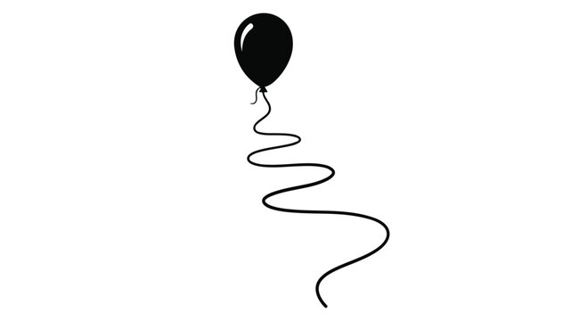 A single black balloon floats upward with a long, winding string against a clean white background.