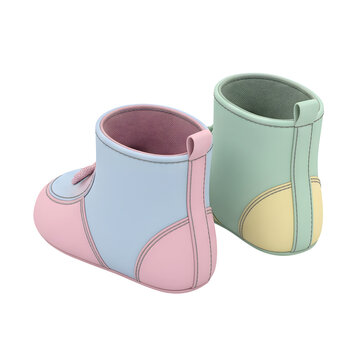Pair of colorful baby shoes on white background