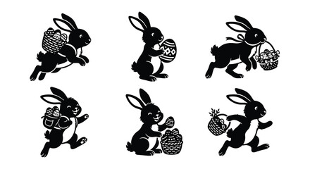 Rabbit Silhouettes With Easter Baskets Black Vector Illustration © MdNirob