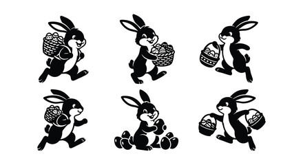 Rabbit Silhouettes With Easter Baskets Black Vector Illustration © MdNirob