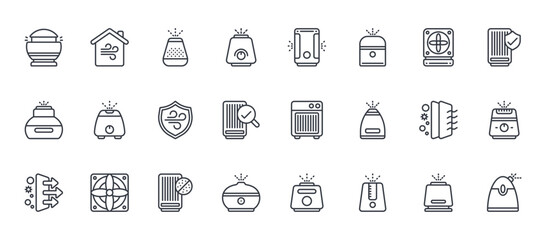 Fototapeta premium 24 outline Purifiers and Humidifiers web icons such as humidifier, humidifier, filter, humidifier, Thin vector symbols for report, presentation, web design and mobile app