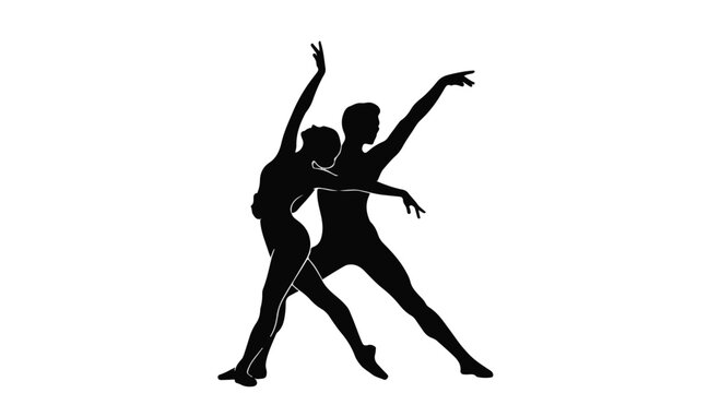 Graceful ballet dancers in a dynamic pose, their silhouettes elegantly outlined against a white background.