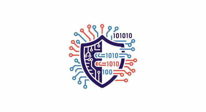 Digital shield with circuit board and binary code