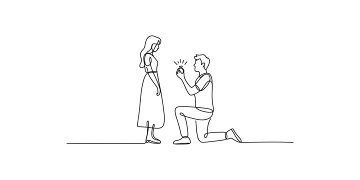 Man proposing to woman with ring in hand in a romantic gesture isolated on white background