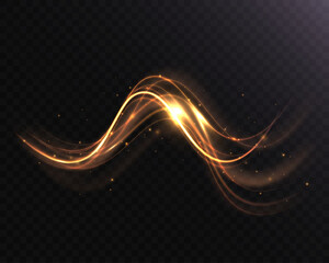 Abstract Glowing Light Wave Background With Golden Energy Trails, Sparkles And Dynamic Flow, Futuristic Luxury Design On Transparent Background © vikusandra
