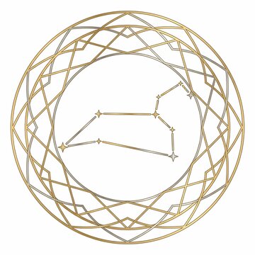 Golden Leo constellation vector illustration with elegant circle line art style over white background. Generative AI.