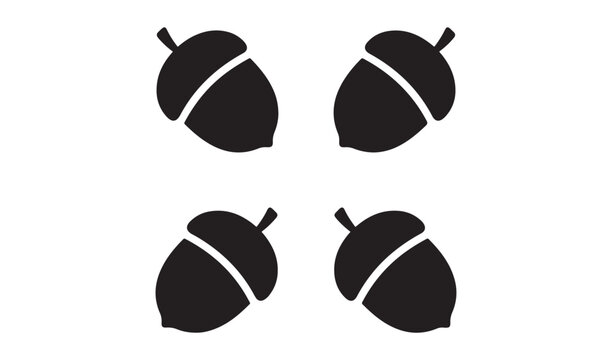 Autumn oak tree acorn nuts vector silhouette collection for seasonal thanksgiving forest nature pattern decoration