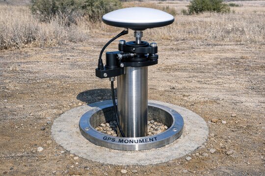 A gas meter sits in the middle of a dirt field, surrounded by natural surroundings