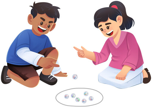 Kids Playing Canicas Traditional Mexican Marble Game Illustration