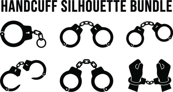 Handcuff Silhouette Bundle Black Shapes On White Background