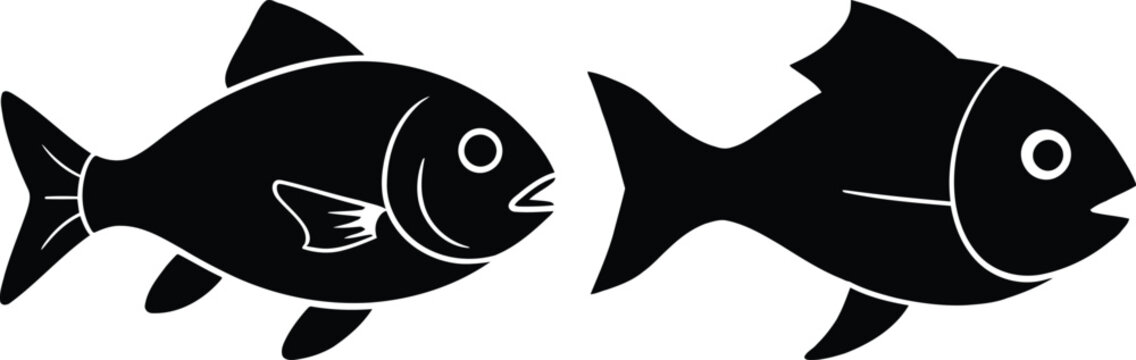 Black silhouette of two cartoon fish facing each other