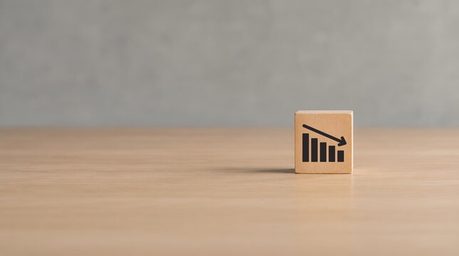 Lean manufacturing management. Cost reduction concept. Decreasing company expense cost to maximize profits. Wooden cube block with graph down icon .Business survival and improvement.