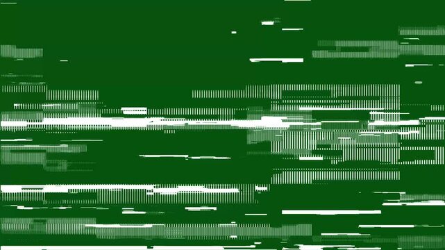 Defects and interference of the video signal. retro futuristic video signal damage with dead pixels, computer. digital glitch transition with futuristic error effect on green screen. 4k